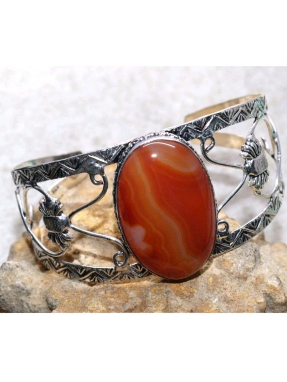 Sardonyx Gemstone Jewelry 925 Sterling Silver Handmade Adjustable Cuff Bracelet